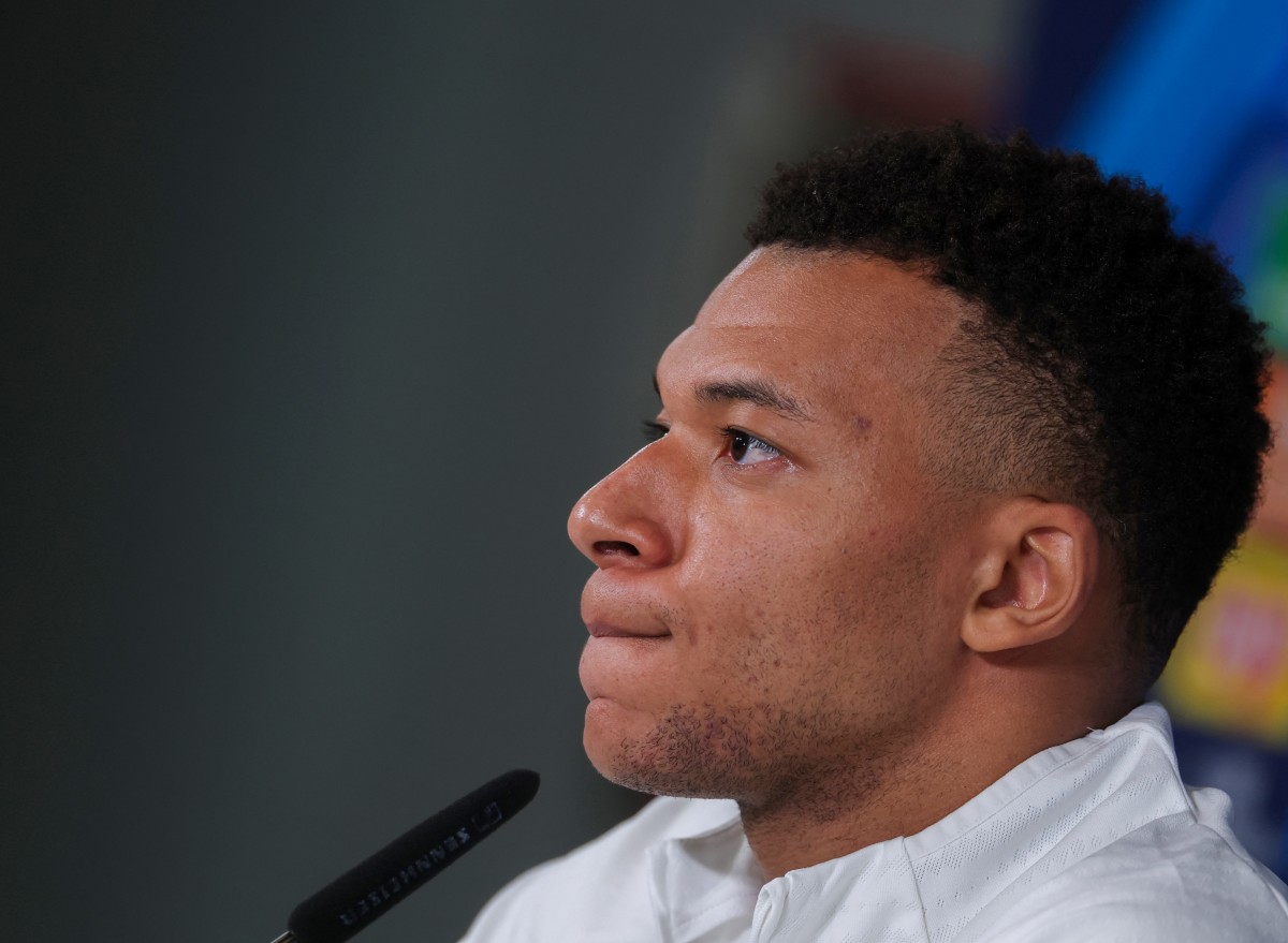 Real Madrid's French forward #10 Kylian Mbappe attends a press conference on the eve of the UEFA Champions League league phase day 7 football match between Real Madrid CF and AS Monaco at Real Madrid Sports City in Valdebebas, on the outskirts of Madrid, on January 19, 2026.