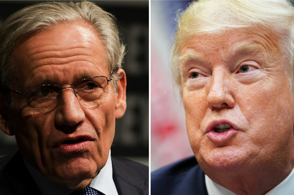 A la izquierda, el legendario periodista de The Washington Post, Bob Woodward, y a la derecha el presidente de Estados Unidos, Donald Trump. / AFP