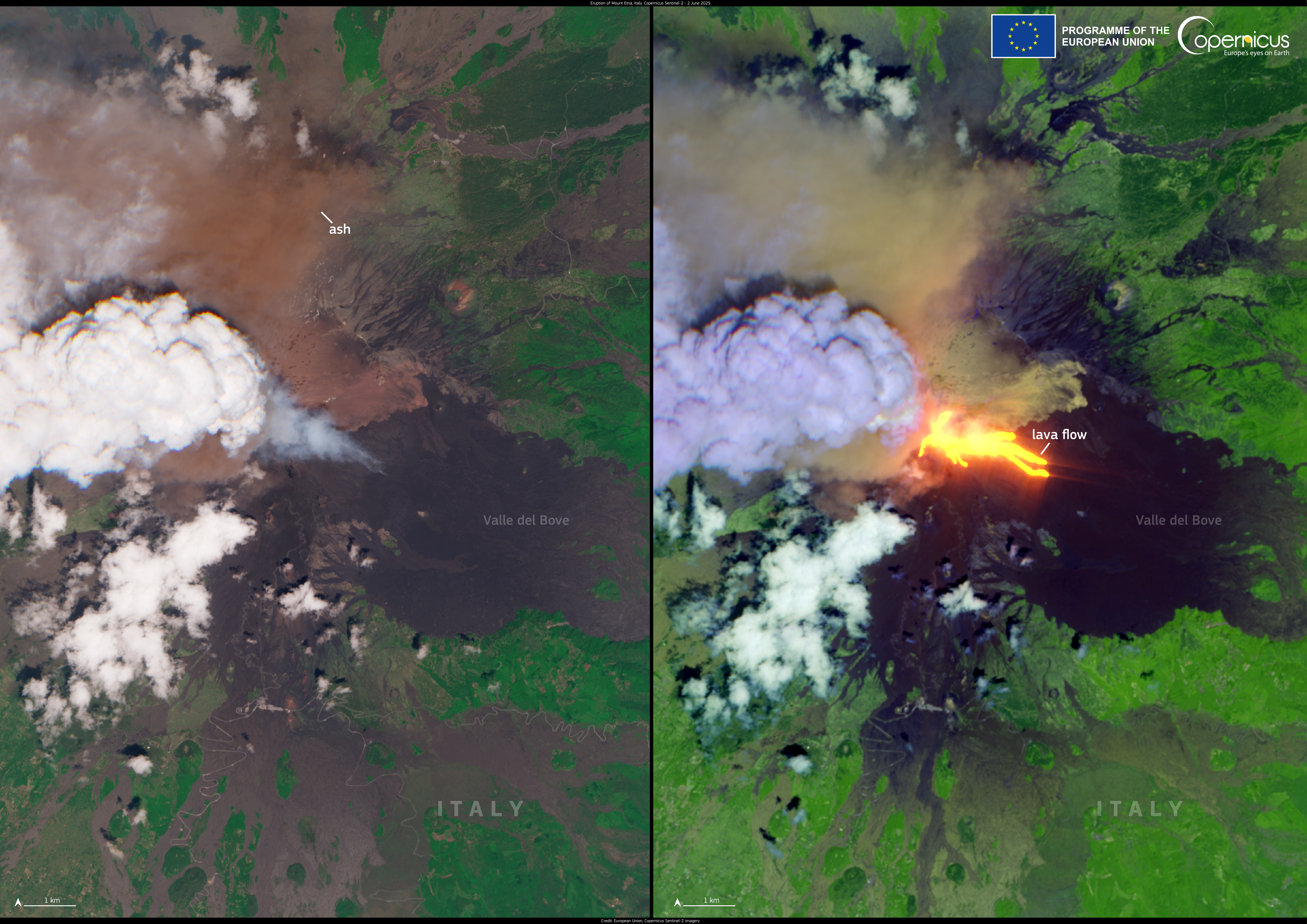 La sorprendente imagen del volcán Etna en erupción tomada desde el espacio