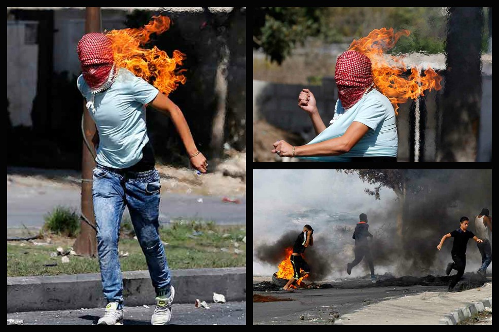 Impactantes imágenes de palestino que se prendió fuego cuando lanzaba una molotov