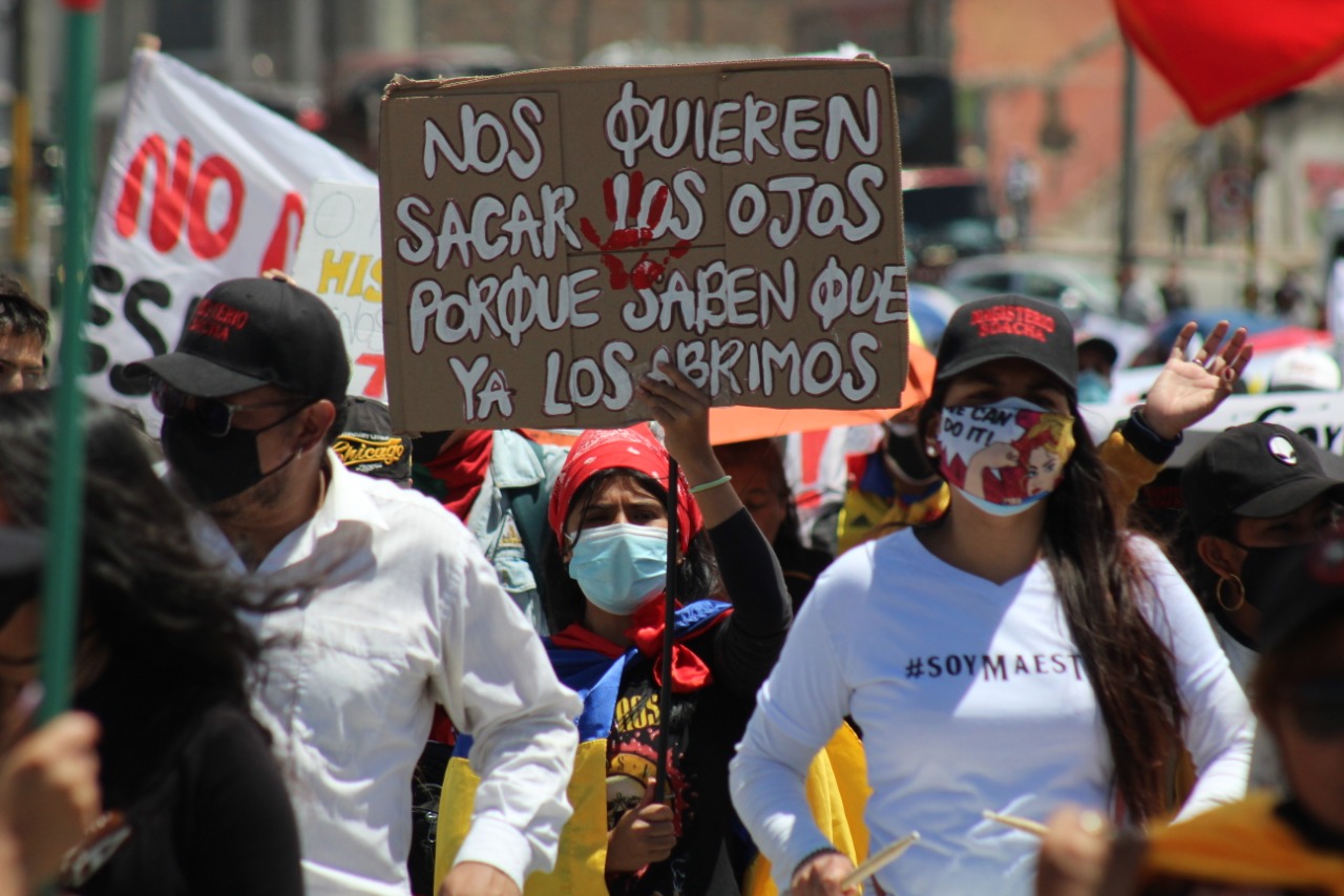 Así como en otras zonas de Colombia, los manifestantes levantaron su voz de protesta en contra de los casos de abuso policial en los que manifestantes han salido heridos de las movilizaciones.