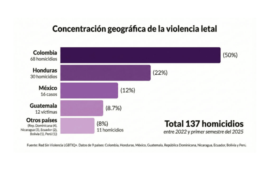 Casos registrados entre 2022 y 2025 por la Red Sin Violencia LGBTIQ+.