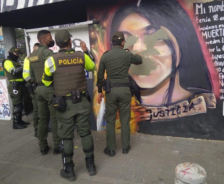 Mural de Julieth Ramírez borrado por miembros de la Policía Nacional