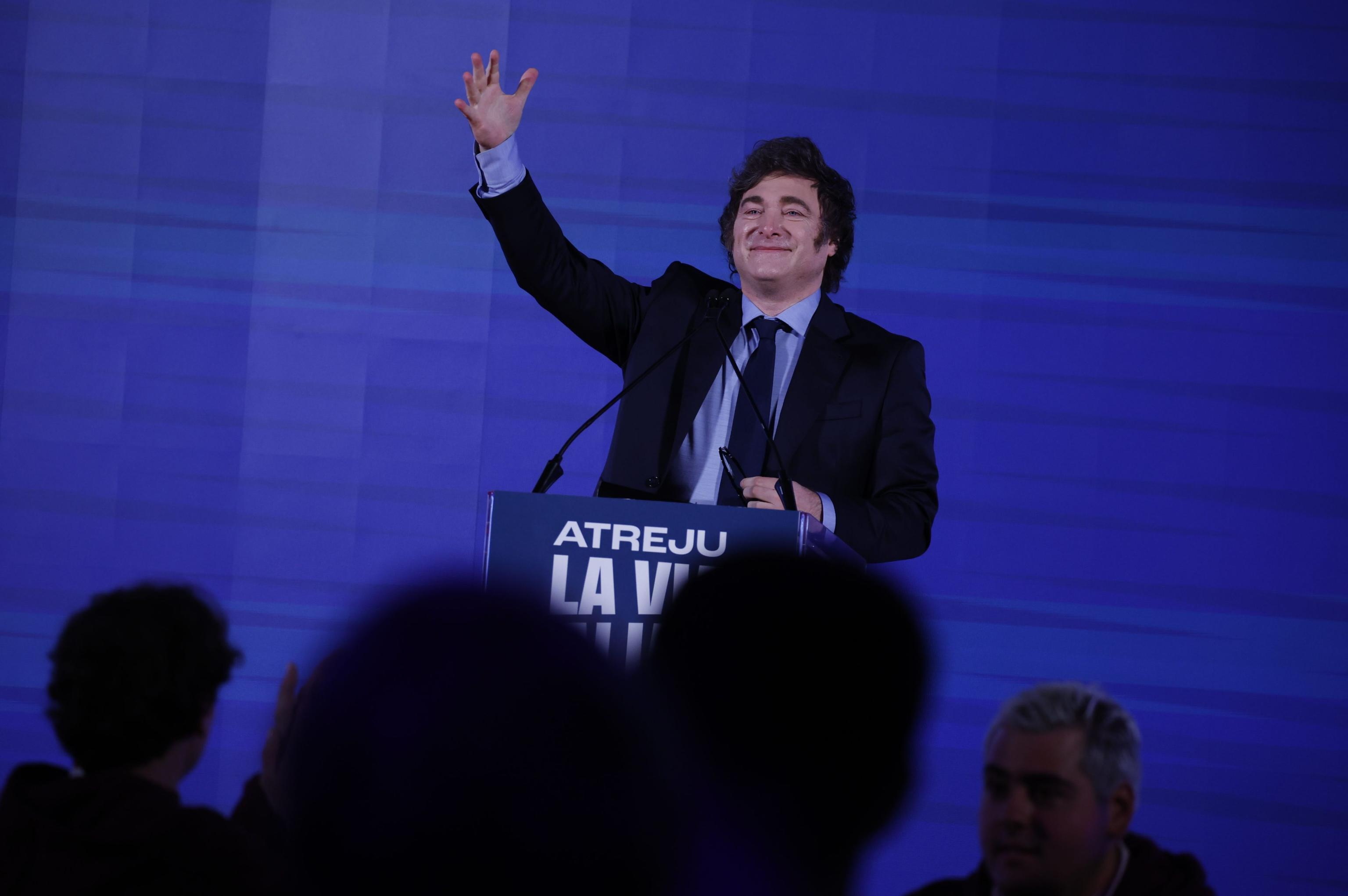 Rome (Italy), 14/12/2024.- Argentinian President Javier Milei attends the Atreju right-wing youth rally in Rome, Italy, 14 December 2024. The Argentine president is on an official visit to Rome. (Italia, Roma) EFE/EPA/MASSIMO PERCOSSI