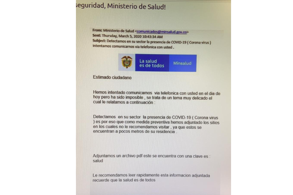 Ante la publicación, el ministro de Salud, Fernando Ruiz, aseguró que la entidad no está enviando correos a ningún ciudadano y que lo expuesto en ell correro se trataba de información “totalmente falsa”.