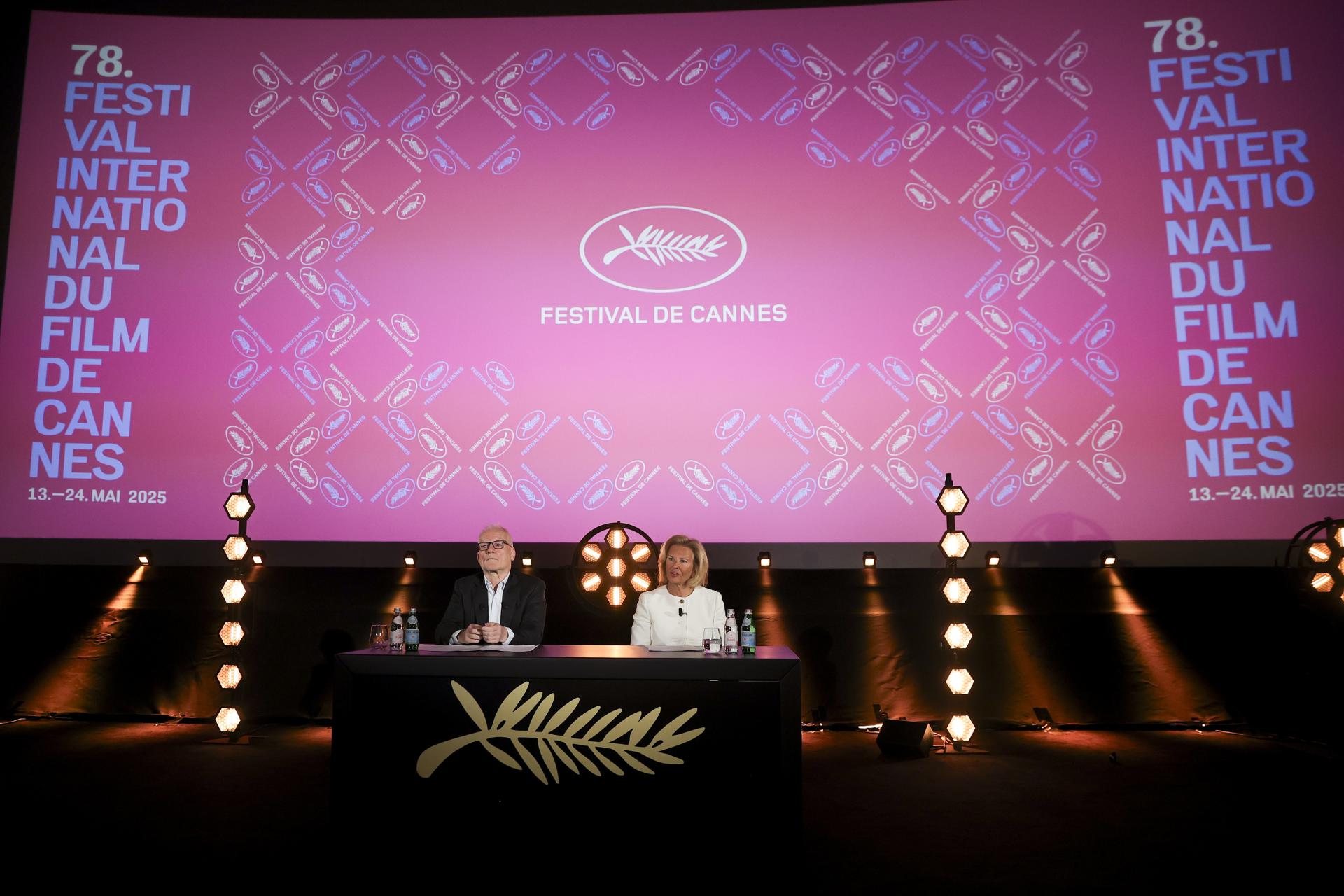 Paris (France), 10/04/2025.- General Delegate of the Cannes Film Festival Thierry Fremaux (L) and President of the Cannes Film Festival Iris Knobloch (R) attend a press conference to present the 78th Cannes Film Festival Official Selection at the UGC Montparnasse in Paris, France, 10 April 2025. The 78th edition of the Cannes Film Festival will take place from 13 to 24 May 2024. (Cine, Cine, Francia) EFE/EPA/Teresa Suarez