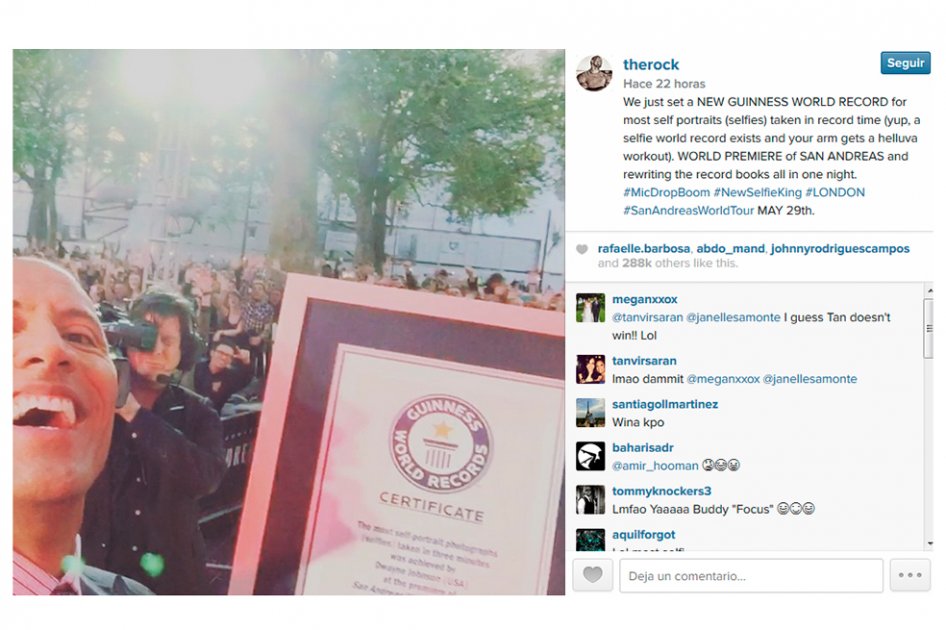 Dwayne «La roca» Johnson logra récord Guinness por selfies