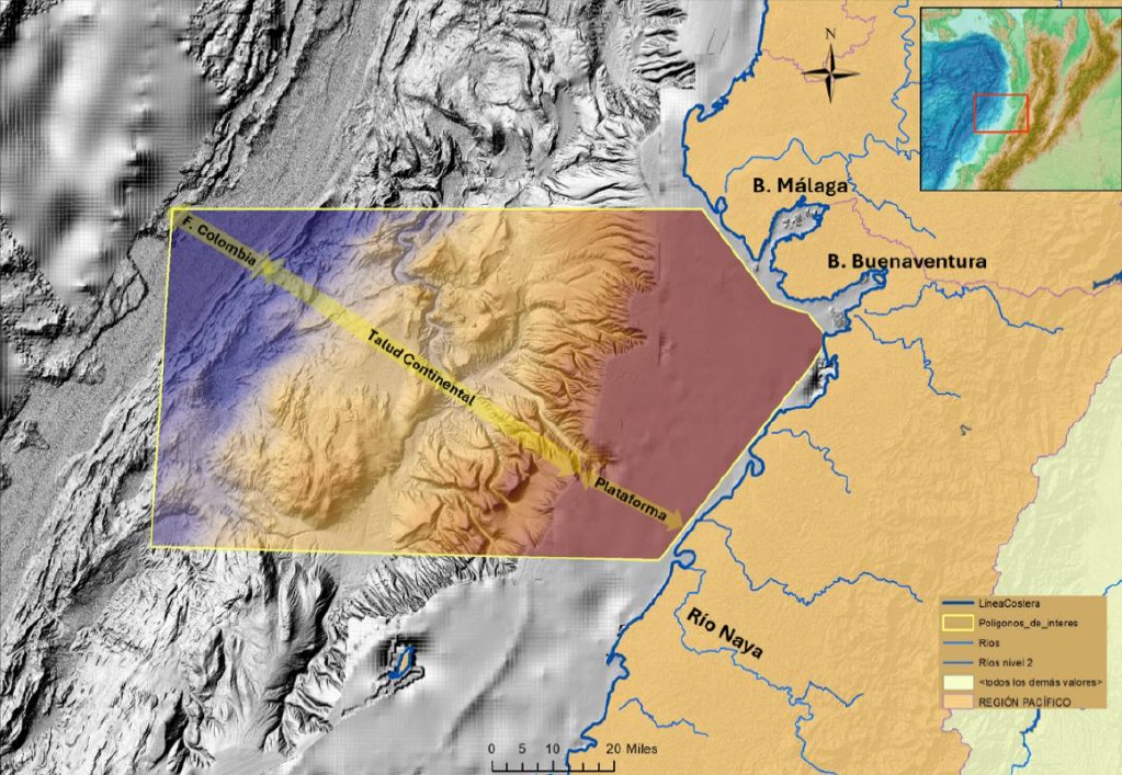El primer mapa de los volcanes, cañones y montañas que hay bajo el Pacífico colombiano