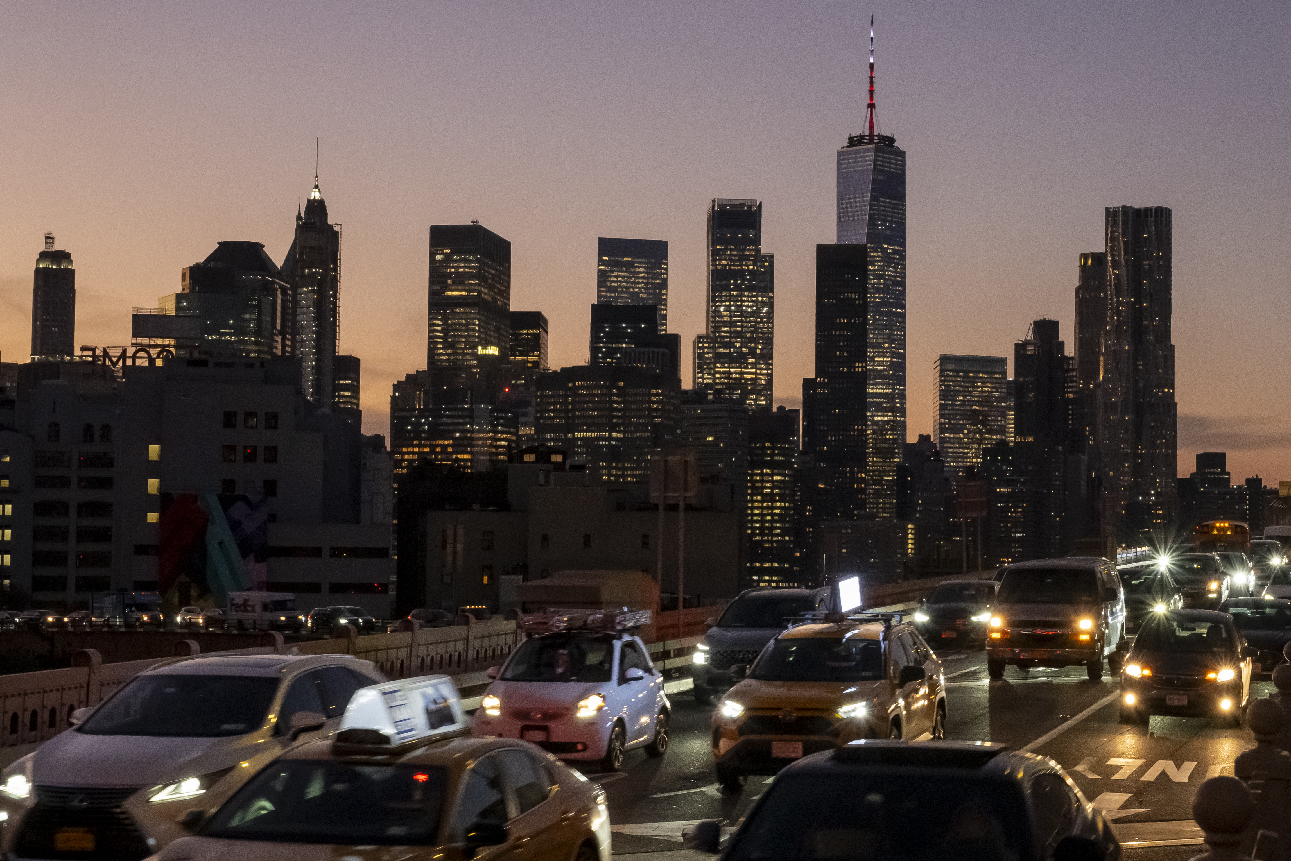 (FILES) Traffic is seen during rush hour on November 12, 2024 in New York. Tim Mulligan moved to central Manhattan so he could be closer to work and avoid a daily ordeal on the rattling, screeching subway, just one part of the urban noisescape that tests New Yorkers every day. (Photo by ANGELA WEISS / AFP)