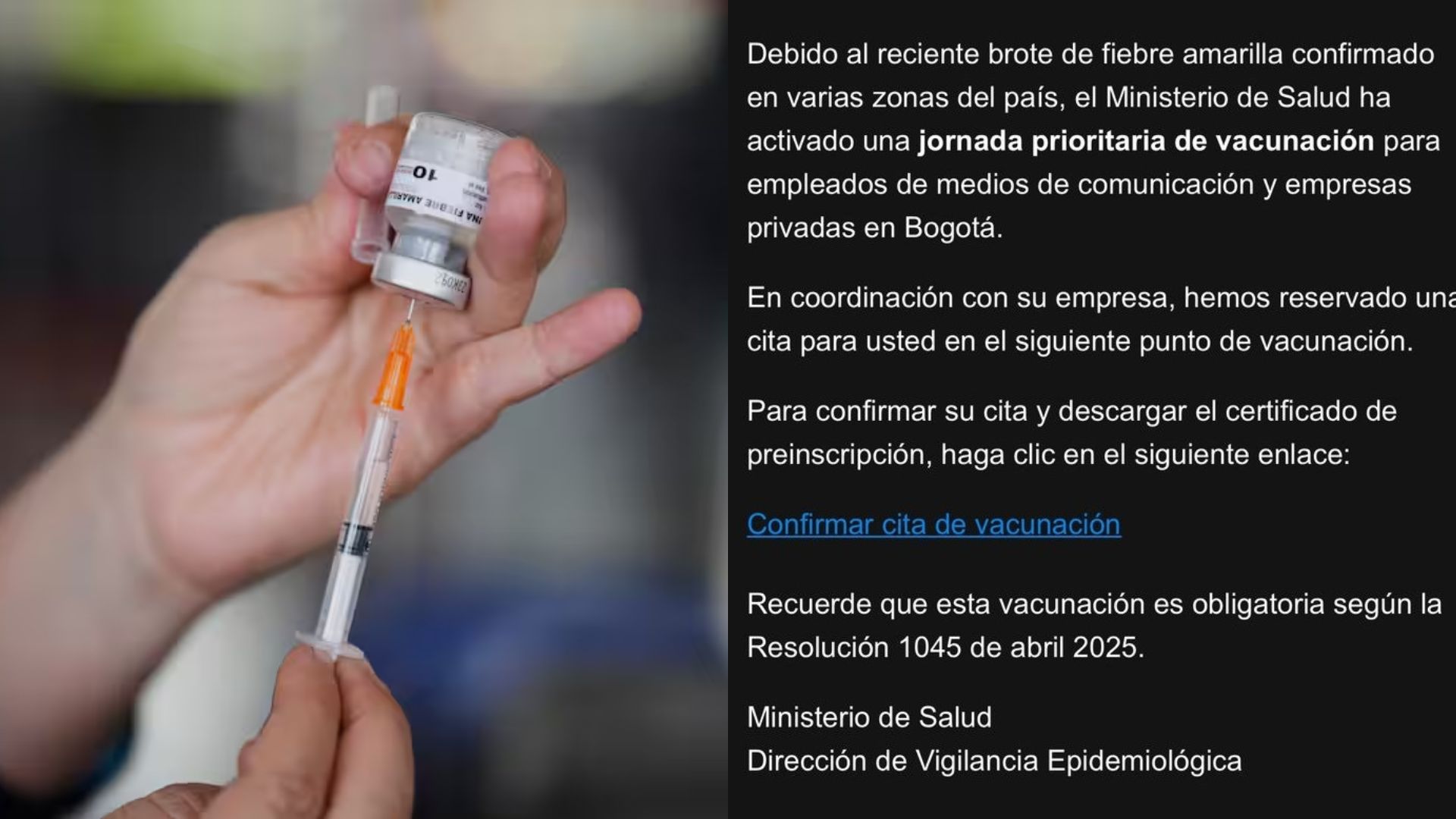 Minsalud alerta sobre correos falsos sobre jornadas de vacunación contra la fiebre amarilla