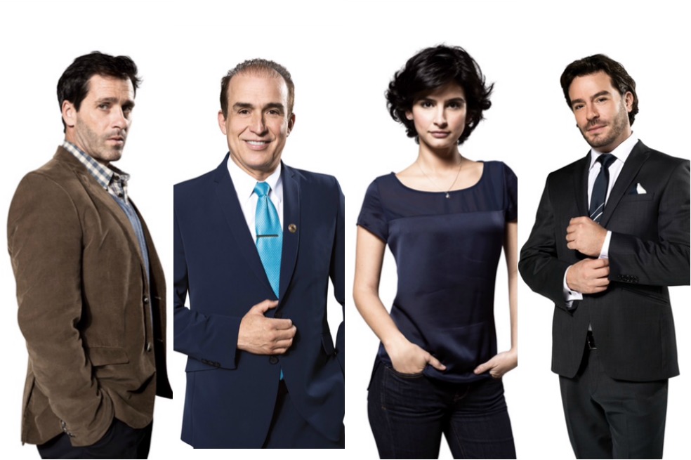 De izquierda a derecha: Juan Pablo Shuck, Luis Eduardo Motoa, Diana Hoyos y Juan Pablo Espinosa, protagonistas de “Hilo de sangre azul”, nueva producción del Canal RCN. /Cortesía