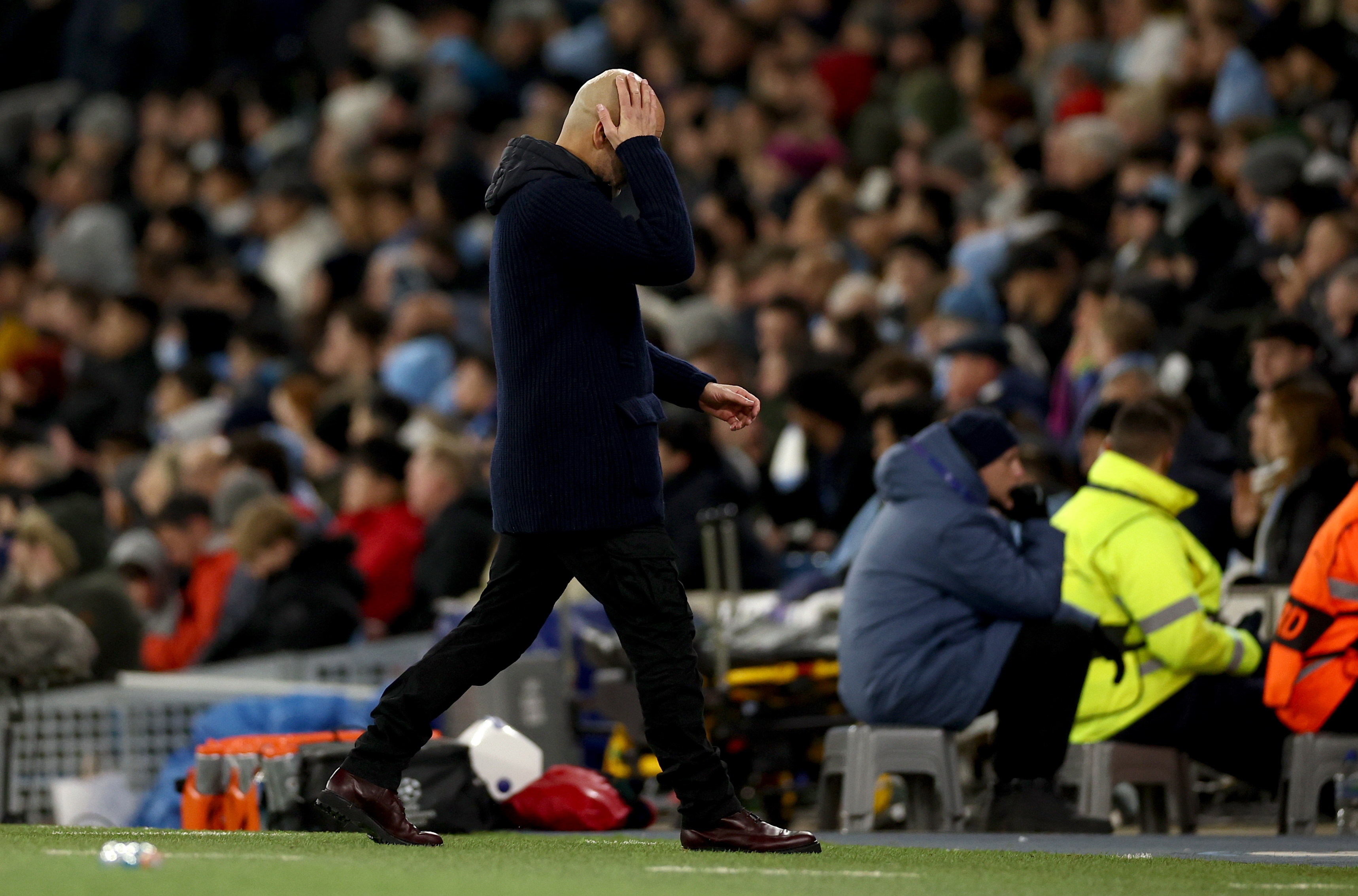 Manchester (United Kingdom), 29/01/2025.- Manchester City manager Pep Guardiola reacts on the touchline during the UEFA Champions League match between Manchester City and Club Brugge in Manchester, Britain, 29 January 2025. (Liga de Campeones, Reino Unido) EFE/EPA/ADAM VAUGHAN