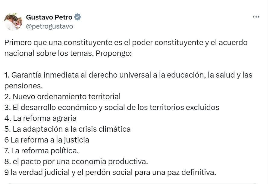 Presidente Petro dio a conocer los nueve objetivos de la Asamblea Nacional Constituyente.
