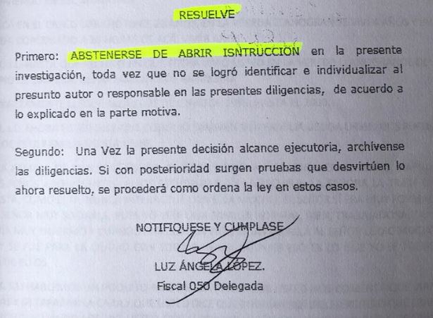 Auto inhibitorio expedido el 23 de julio del 2008, en el que la Fiscalía 050 Delegada ordena archivar el caso de la familia Manco Úsuga.