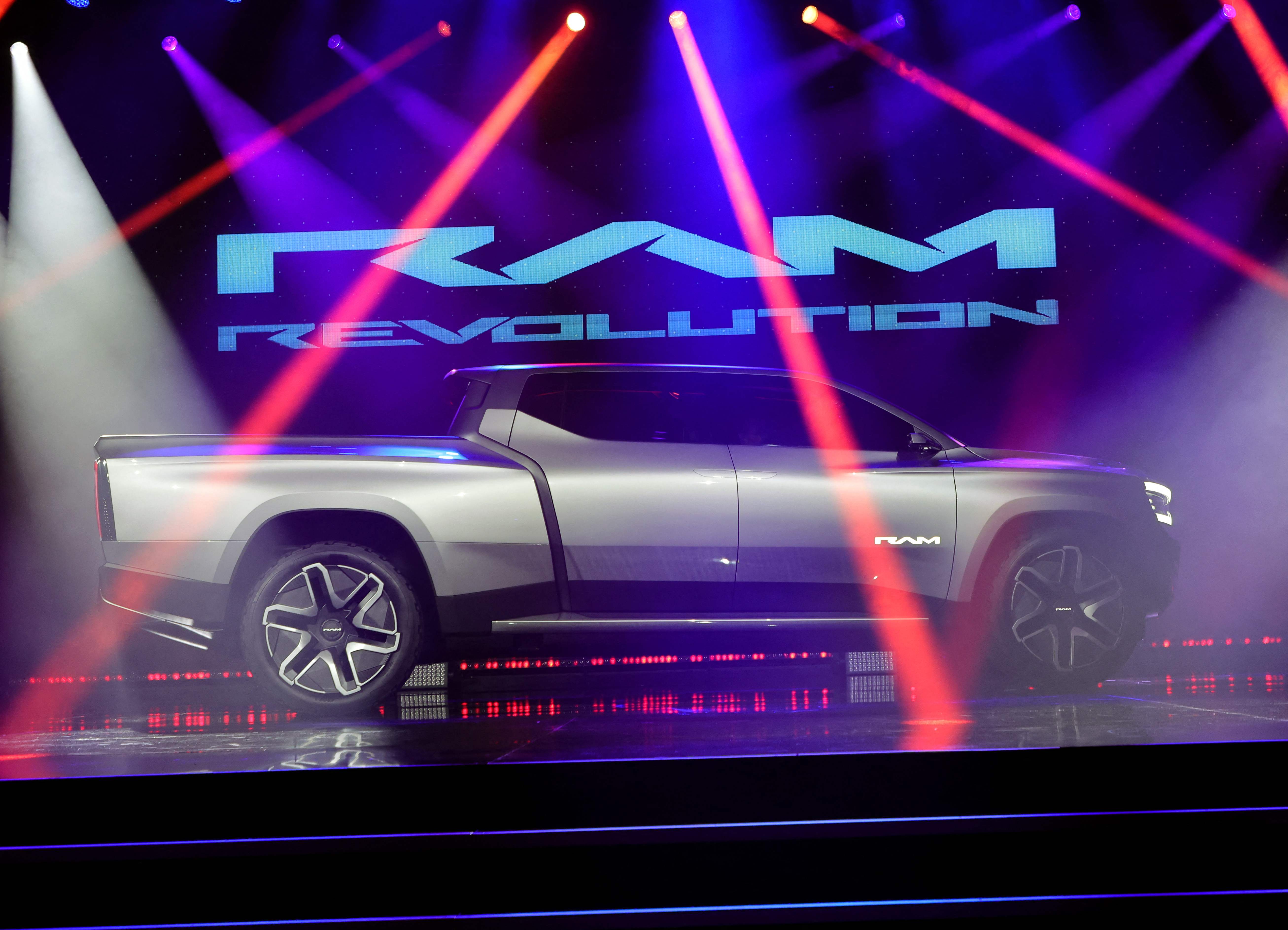 LAS VEGAS, NEVADA - JANUARY 05: Stellantis' Ram 1500 Revolution battery-electric concept pickup truck is introduced during a keynote address by Stellantis CEO Carlos Tavaras during CES 2023 at The Venetian Resort Las Vegas on January 05, 2023 in Las Vegas, Nevada. CES, the world's largest annual consumer technology trade show, runs through January 08 and features about 3,200 exhibitors showing off their latest products and services to more than 100,000 attendees. Ethan Miller/Getty Images/AFP (Photo by Ethan Miller / GETTY IMAGES NORTH AMERICA / AFP)