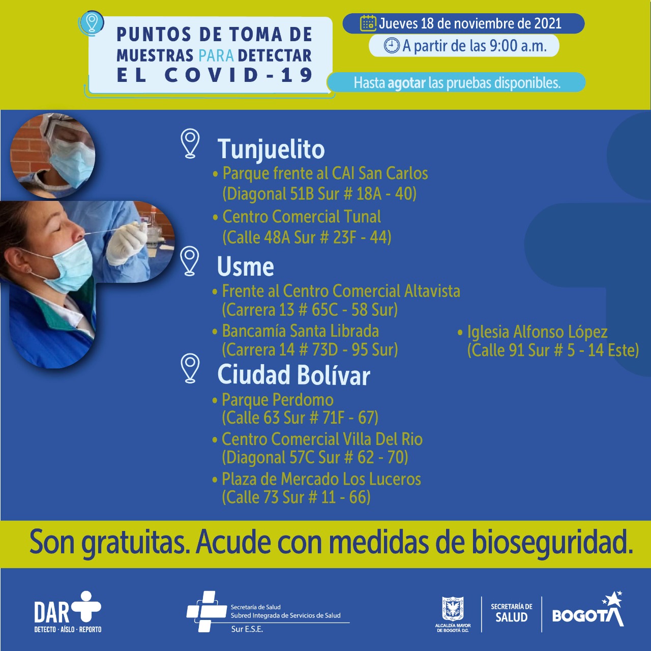 Pruebas Covid sur de Bogotá.