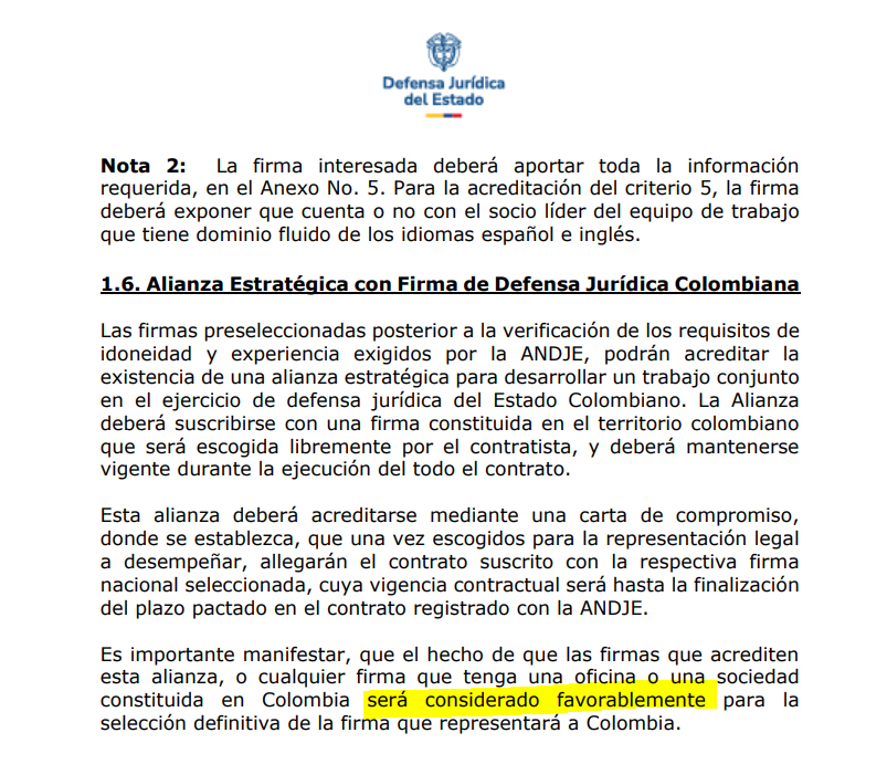 Consideración puesta en la invitación a cotizar para el caso Zijin Continental Gold.