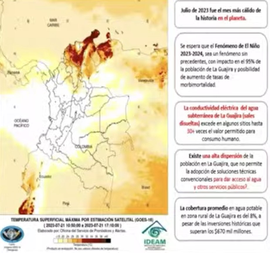 El mapa de calor del Ideam, presentado por el presidente Petro ante la Corte Constitucional.
