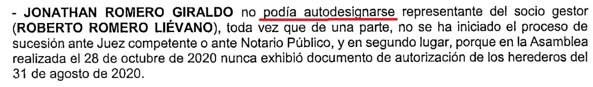 La denuncia que interpusieron cinco gestoras de la compañía advierte que Jonathan Romero no podía autodesignarse representante de su padre, Roberto Romero.