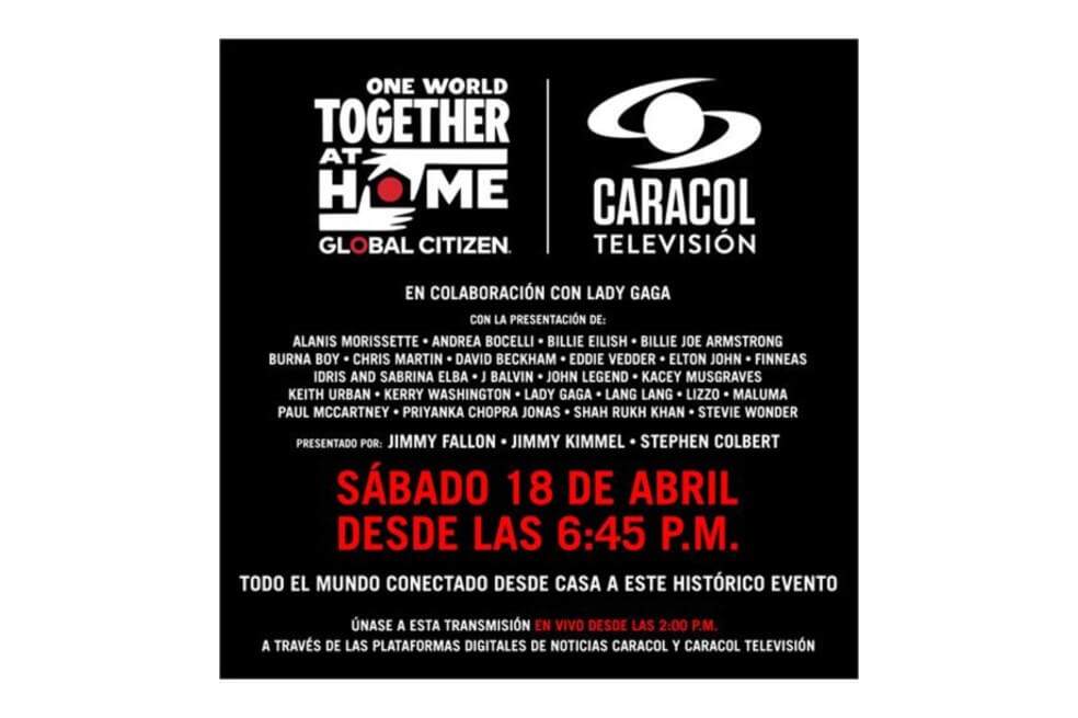 Caracol Televisión se une a «Un Mundo: Juntos en Casa»