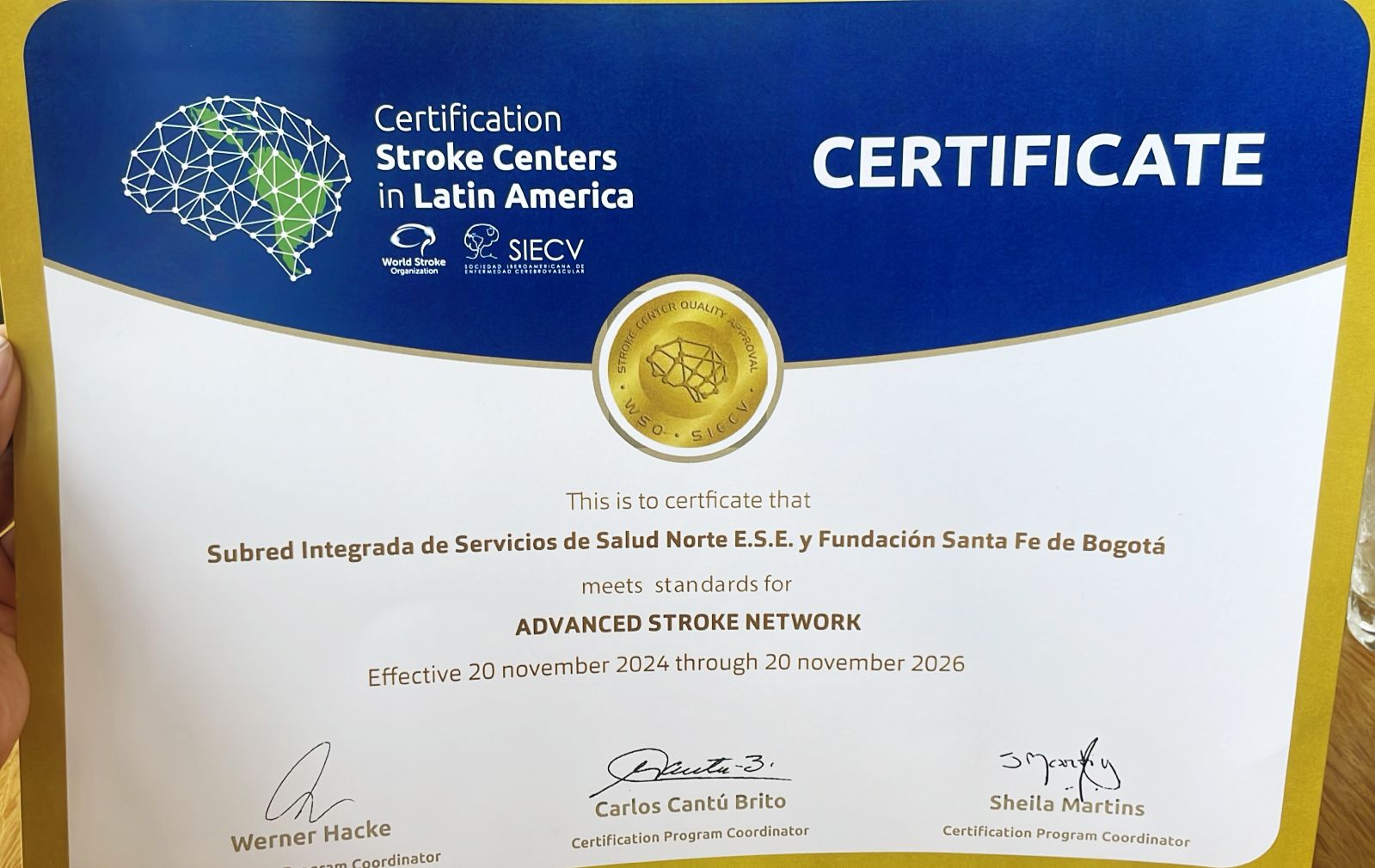 Bogotá recibe certificación internacional por su atención a pacientes ACV