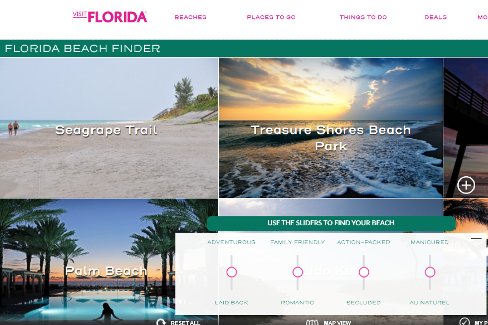 Herramienta Beach Finder de Visit Florida.