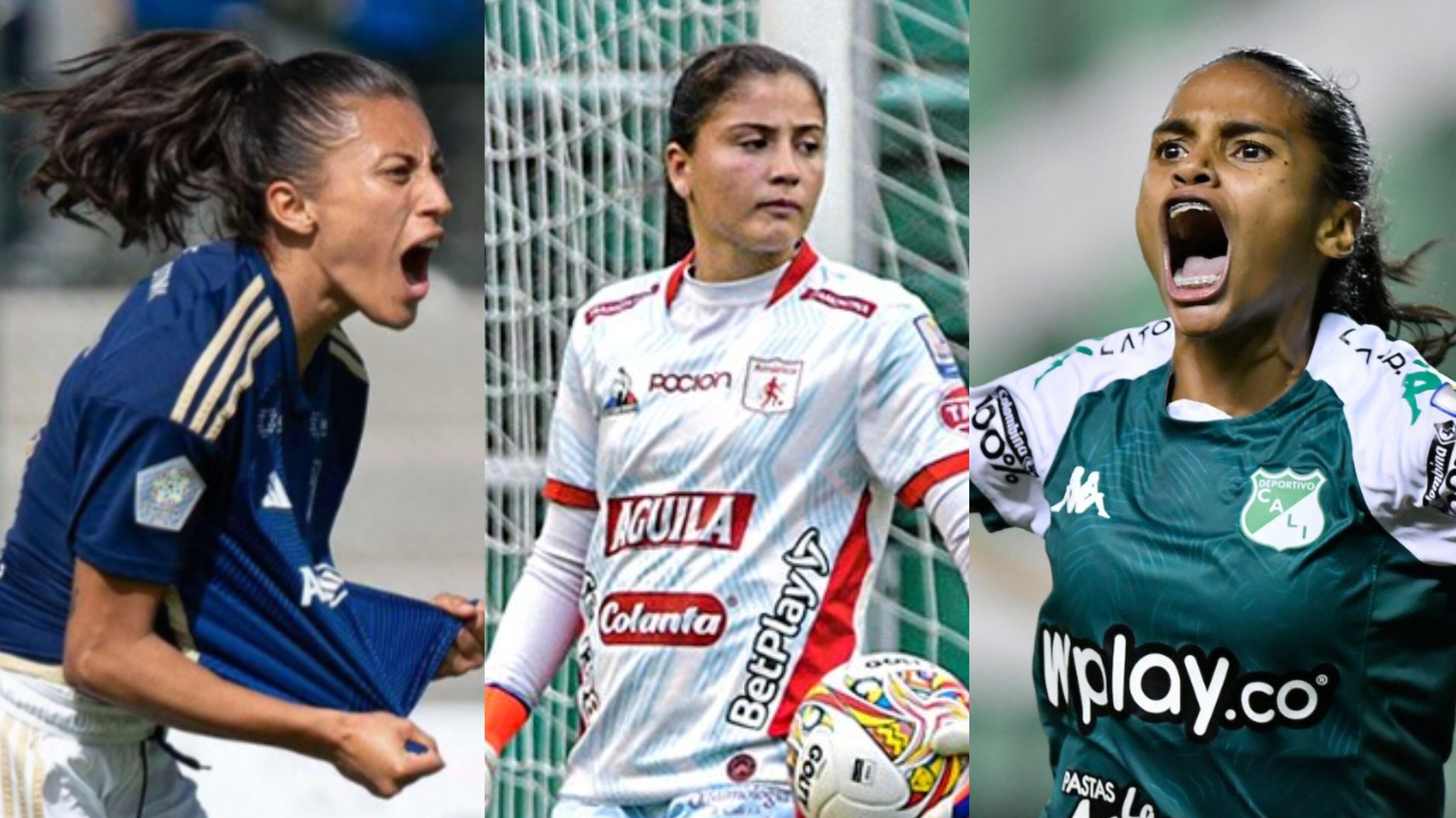 Lina Gómez de Millonarios, Natalia Giraldo de América y Michelle Vásquez de Deportivo Cali.