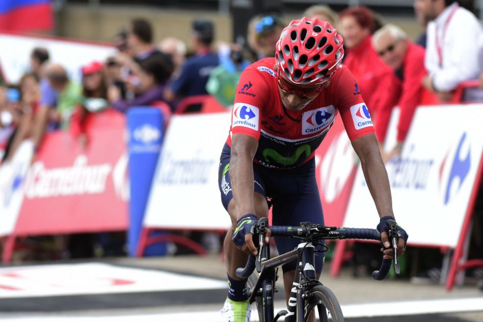 Nairo Quintana tras la llegada a Peña Cabarga. Foto: AFP