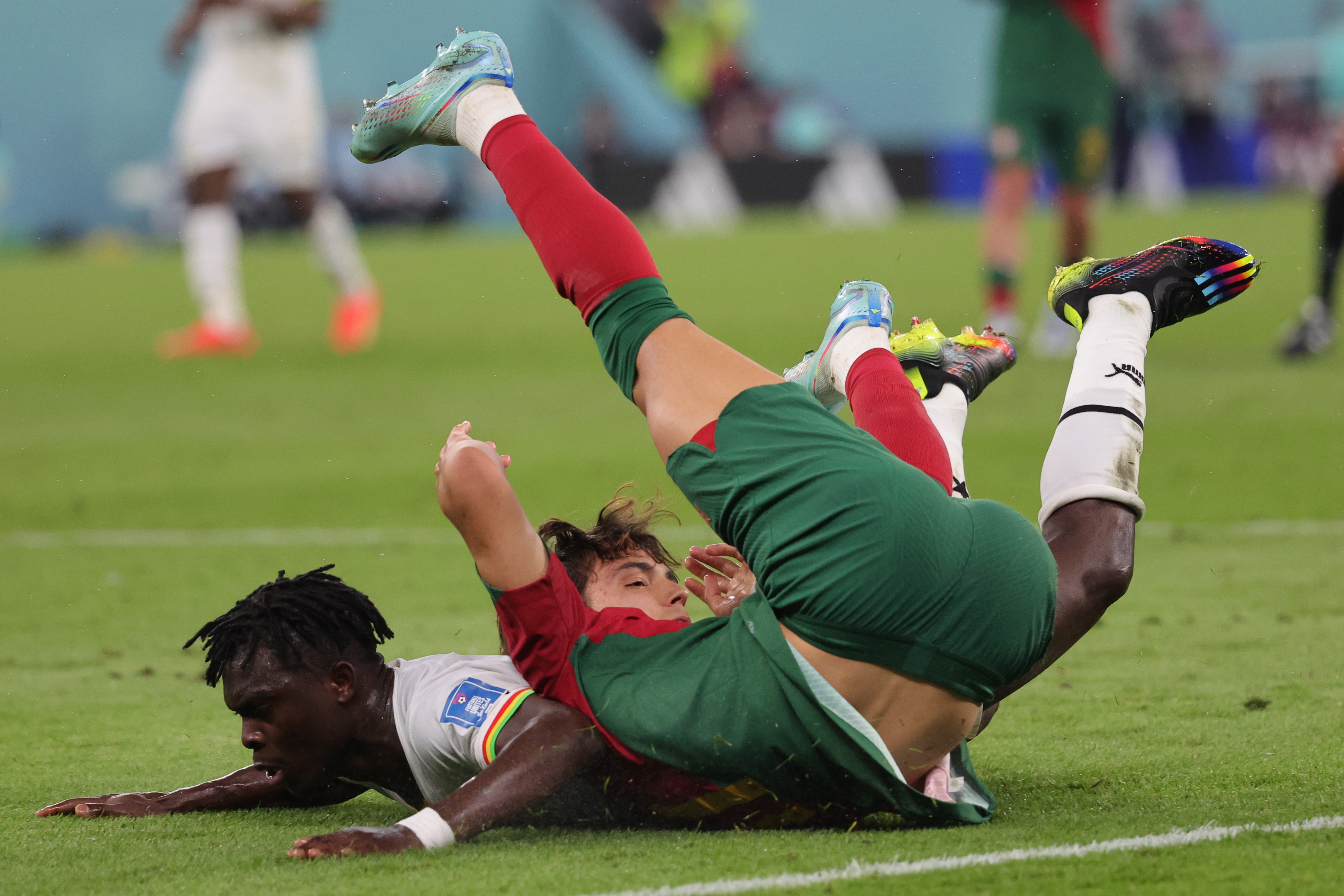 Doha (Qatar), 24/11/2022.- Joao Felix of Portugal falls during the FIFA World Cup 2022 group H soccer match between Portugal and Ghana at Stadium 947 in Doha, Qatar, 24 November 2022. (Mundial de Fútbol, Catar) EFE/EPA/Abir Sultan