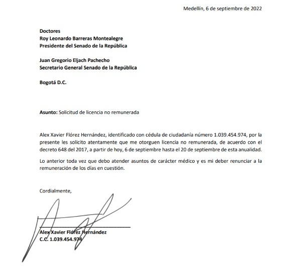 Carta de renuncia salarial por tiempo de incapacidad.