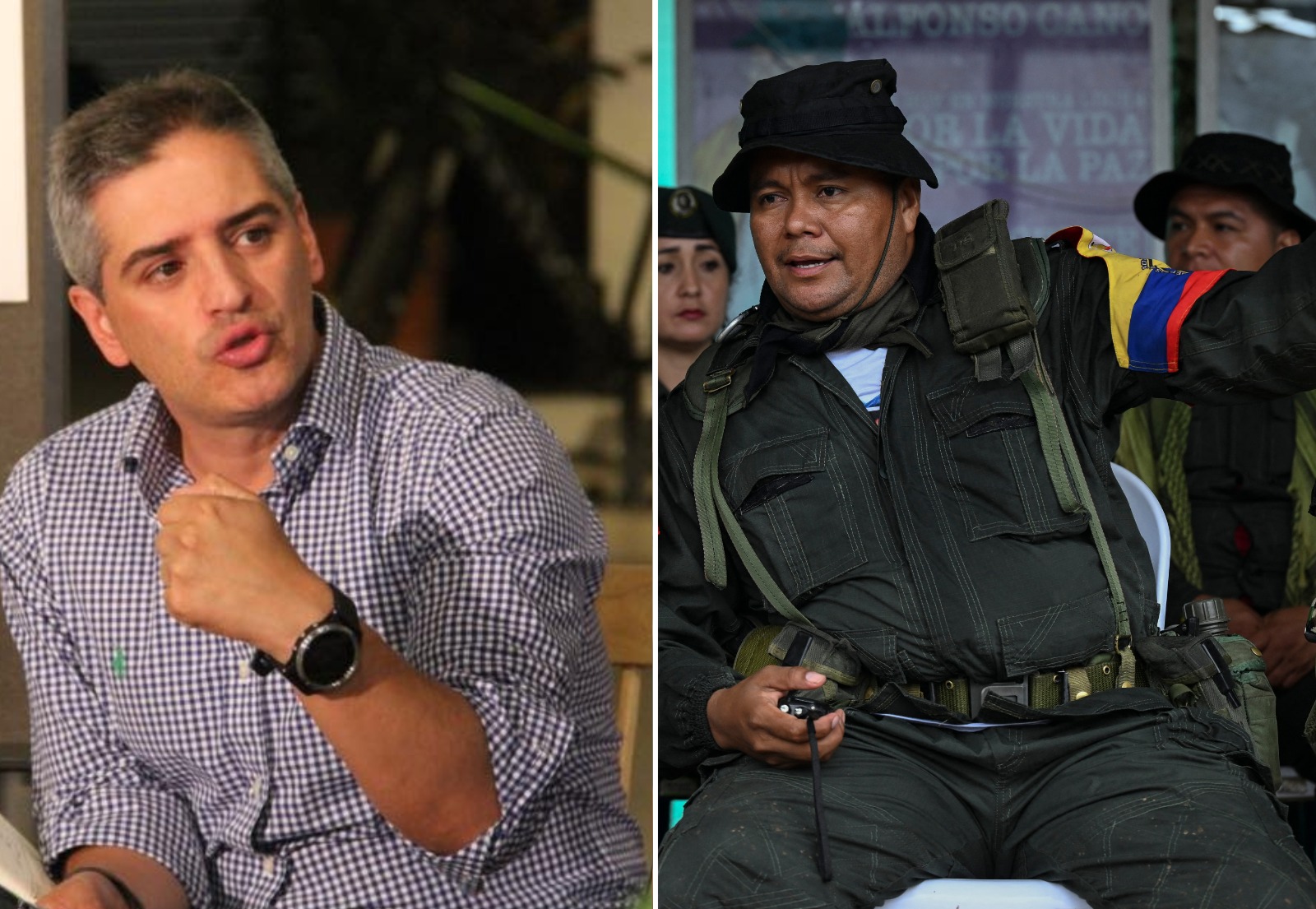El gobernador Andrés J. Rendón (izq.) se negó a asistir en la mesa con los frentes del EMC que siguen firmes en la paz, liderados por 'Calarcá' (der.).