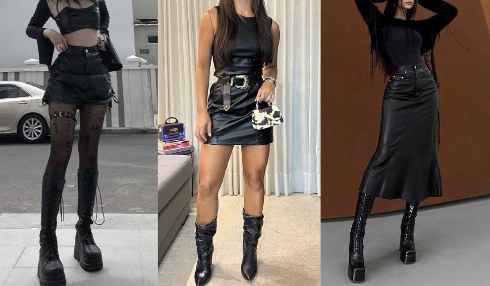 5 outfits con faldas de cuero y botas que puedes usar en Bogotá