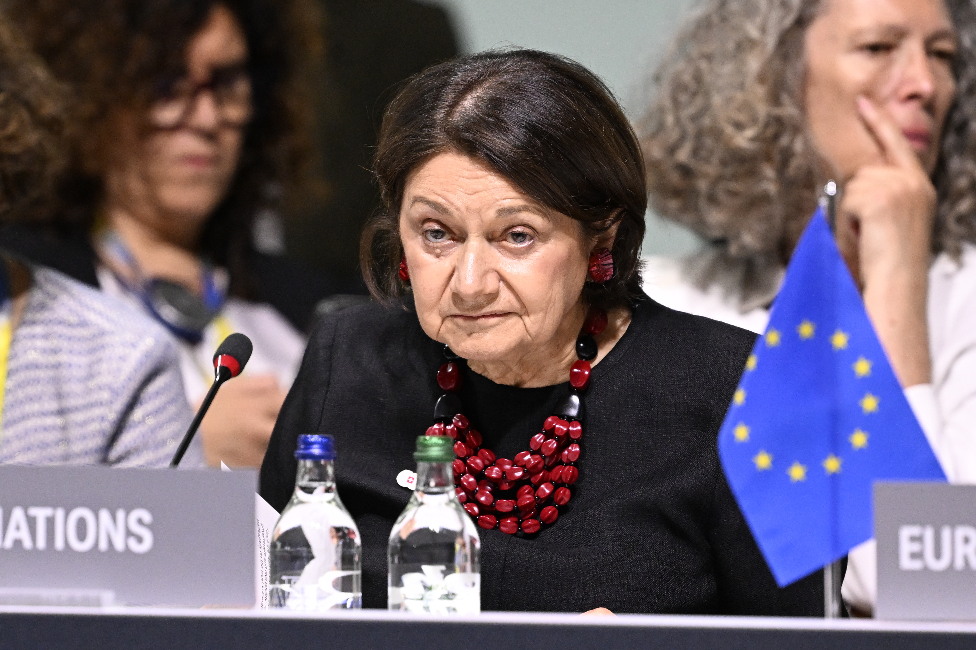 Stansstad (Switzerland), 15/06/2024.- Rosemary DiCarlo, Under-Secretary-General for Political and Peacebuilding Affairs of the United Nations, listens to a speech during the opening plenary session of the Summit on Peace in Ukraine, in Stansstad near Lucerne, Switzerland, 15 June 2024. International heads of state gather on 15 and 16 June at the Buergenstock Resort in central Switzerland for the two-day Summit on Peace in Ukraine. (Suiza, Ucrania, Lucerna) EFE/EPA/URS FLUEELER / POOL EDITORIAL USE ONLY EDITORIAL USE ONLY