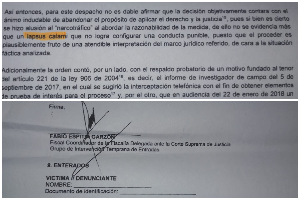 Documento con el que el exfiscal general (e) Espitia archivó la investigación contra la fiscal Izquierdo.
