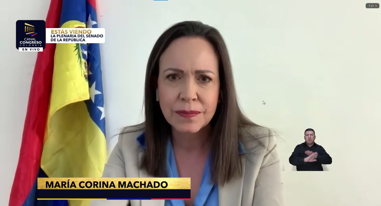 La líder de la oposición venezolana habló virtualmente ante la plenaria del Senado.