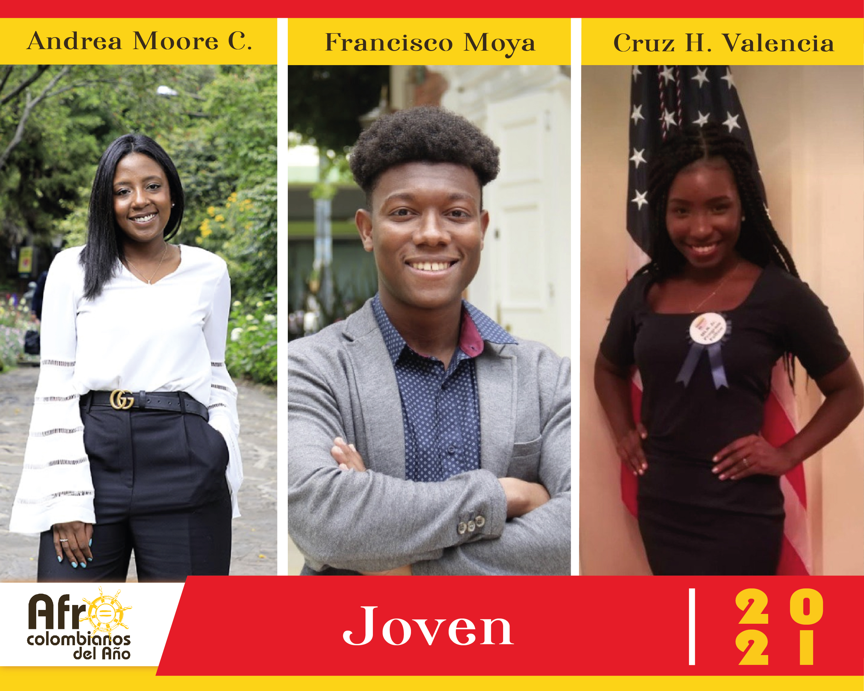 María Andrea Moore Cañadas, Cruz Helena Valencia Moreno y Francisco Javier Moya Ortiz son los nominados en la categoría Joven.