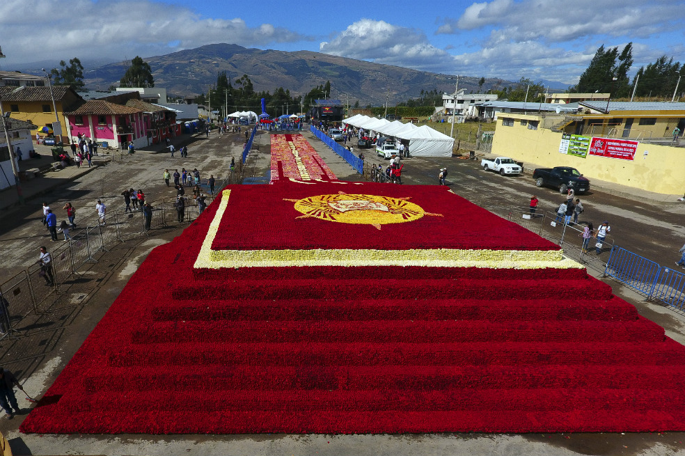 Récord Guinnness para una pirámide ancestral de rosas