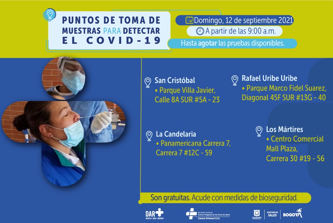 ¿Dónde hay pruebas gratuitas para COVID-19 este domingo en Bogotá?