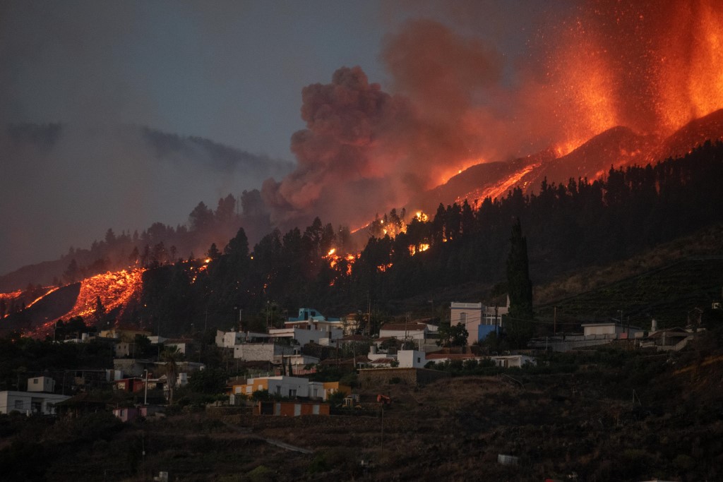 En imágenes: con drones alimentan a perros rodeados de lava en La Palma