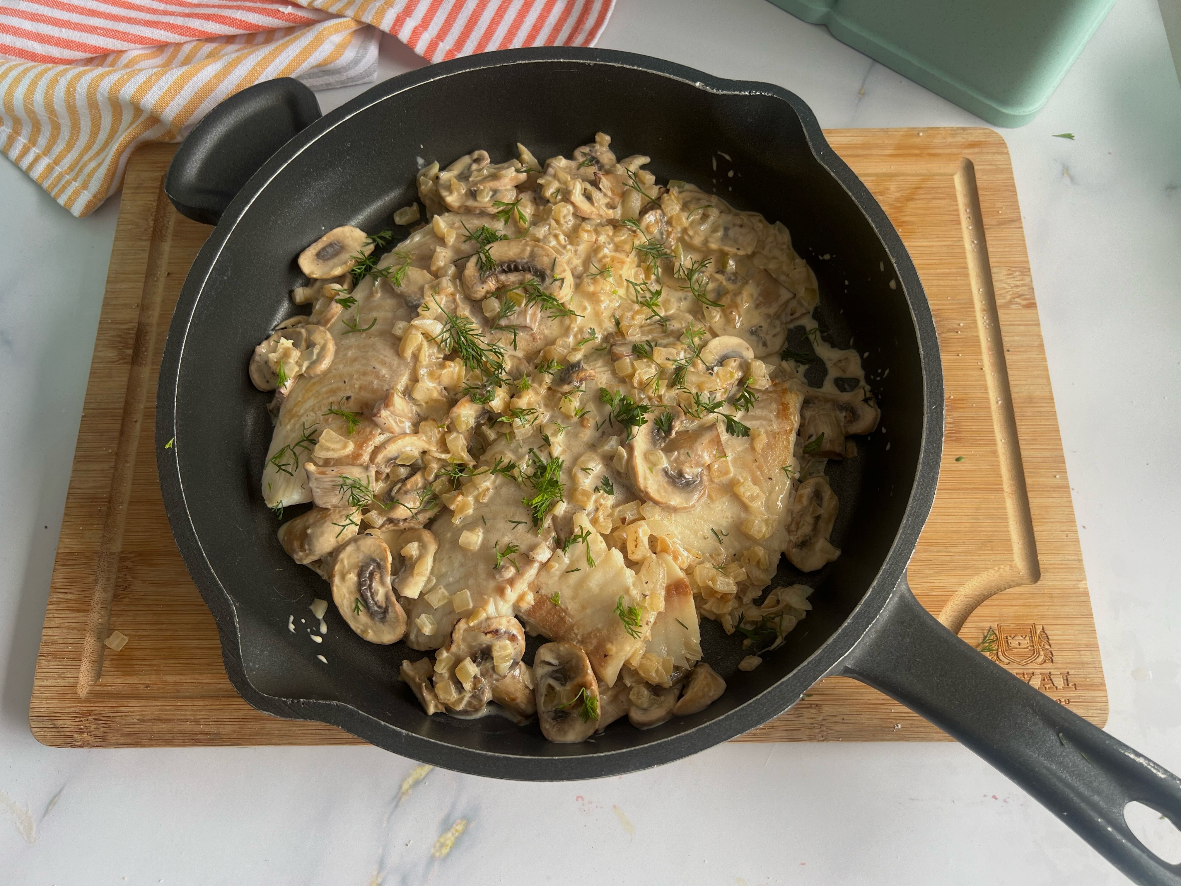 Receta: filete de tilapia en salsa de champiñones