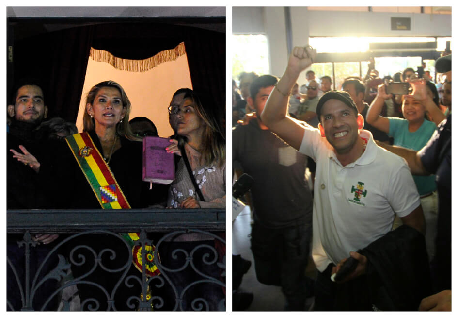 Jeanine Añez, con la Biblia en la mano,  y Fernando Camacho, con una camándula. Estos son los nuevos líderes políticos de Bolivia.  / AFP