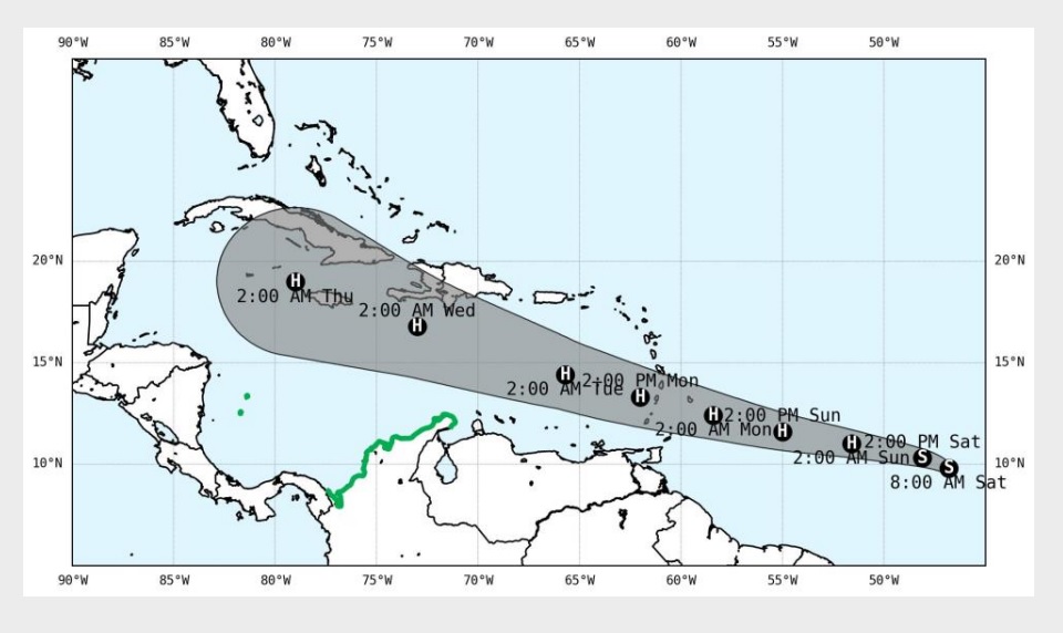 La Tormenta Tropical Beryl puede convertirse en huracán este domingo y acercarse a Colombia