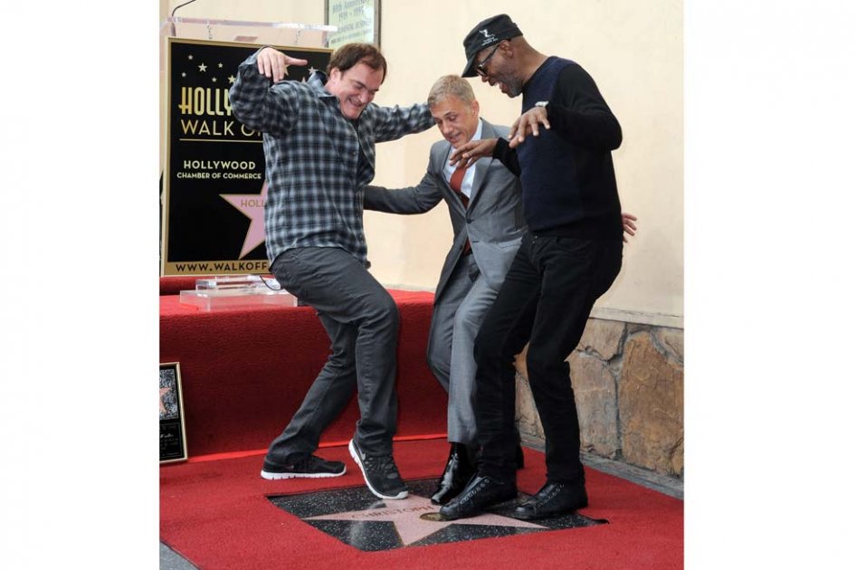 Christoph Waltz con Quentin Tarantino y Samuel L. Jackson.