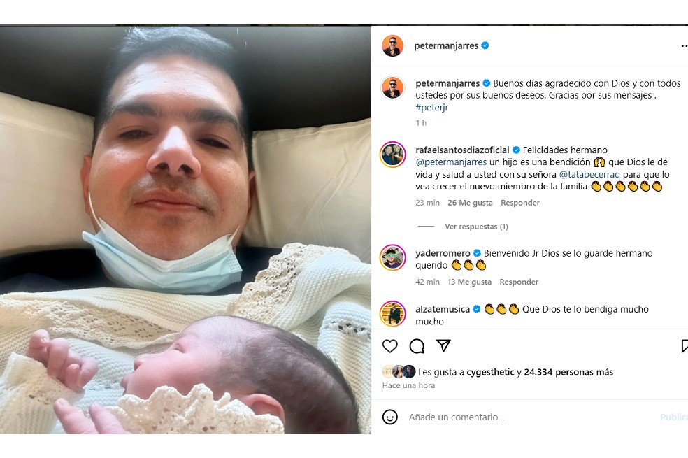 Peter Manjarrés y Tata Becerra, su esposa, le dieron la bienvenida a Peter Jr., su tercer hijo.