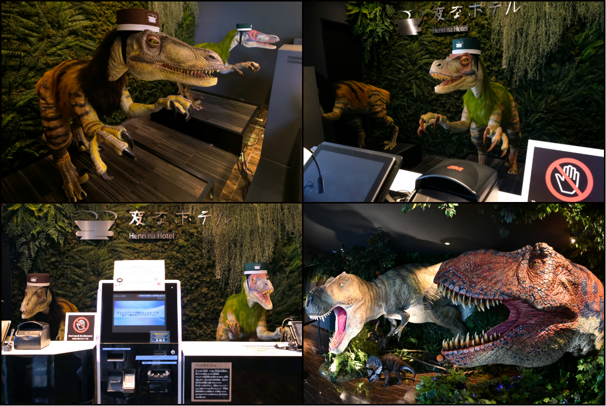 En fotos: Así son los dinosaurios robots que trabajan como recepcionistas