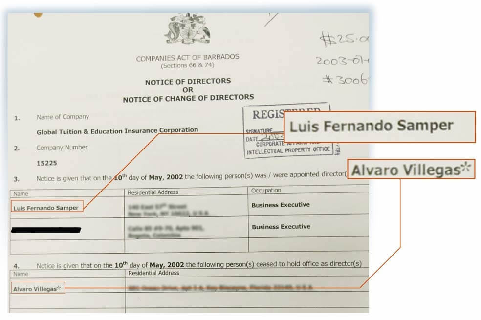 Luis Fernando Samper y Álvaro Villegas participaron en la junta directiva de Global Tuition mientras estuvieron vinculados a Colombian Coffe Federation.