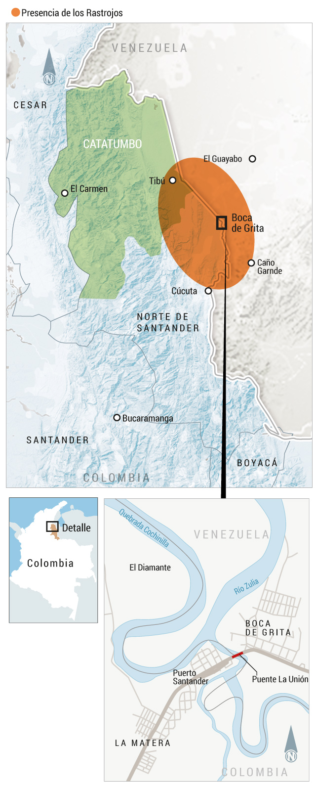 A lo largo de la convulsionada frontera colombo-venezolana, uno de los puntos más críticos en cuanto a orden público es el corregimiento de Boca de Grita, ubicado en el municipio de García de Hevia, en el estado venezolano de Táchira. En junio pasado, en esta población limítrofe, que colinda con Puerto Santander (Norte de Santander), se presentaron dos hechos violentos. El más reciente sucedió el 23 de ese mes, cuando cerca de mil personas huyeron del corregimiento ante los rumores de enfrentamientos entre grupos armados. Cinco días antes, supuestamente, 12 personas fueron masacradas en esta misma zona.::Al menos 10 muertos por enfrentamientos en zona fronteriza con Venezuela::Sobre el masivo desplazamiento a territorio colombiano, El Espectador supo, por medio de fuentes del corregimiento venezolano, que el grueso de desplazados solo estuvo una noche por fuera de sus hogares. Con la masacre, sin embargo, el panorama pinta mucho peor: la versión de comerciantes y habitantes de la zona, con quienes habló este diario, es que los asesinatos se produjeron en el barrio Francisco Rondón y que los cadáveres habrían sido desmembrados y lanzados al río. Al cierre de esta edición, las autoridades venezolanas no tienen un listado oficial de cuántas personas habrían sido asesinadas y tampoco se tiene noticia todavía sobre el hallazgo de algún cuerpo.