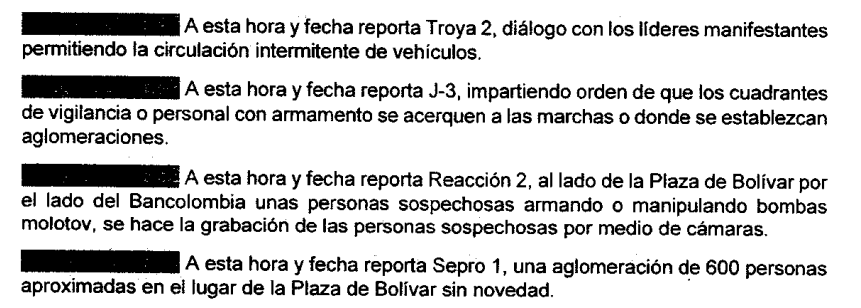 Apartes de la bitácora de la Policía en Pereira, el 29 de abril de 2021.