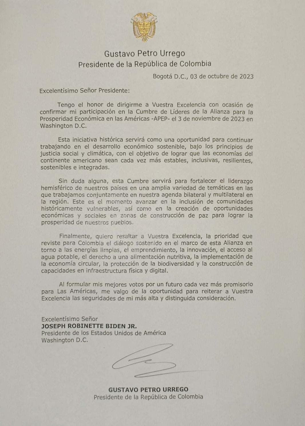 La carta de confirmación