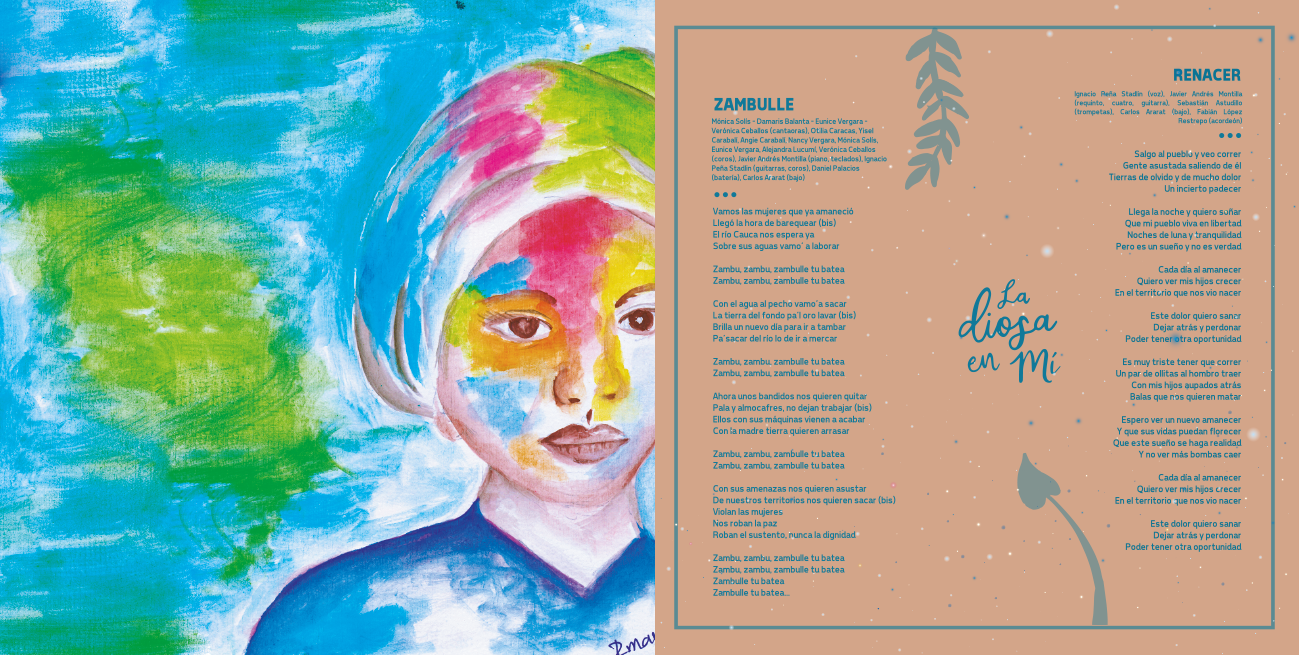 Postal del álbum con la letra de dos canciones: Zambulle y Renacer.